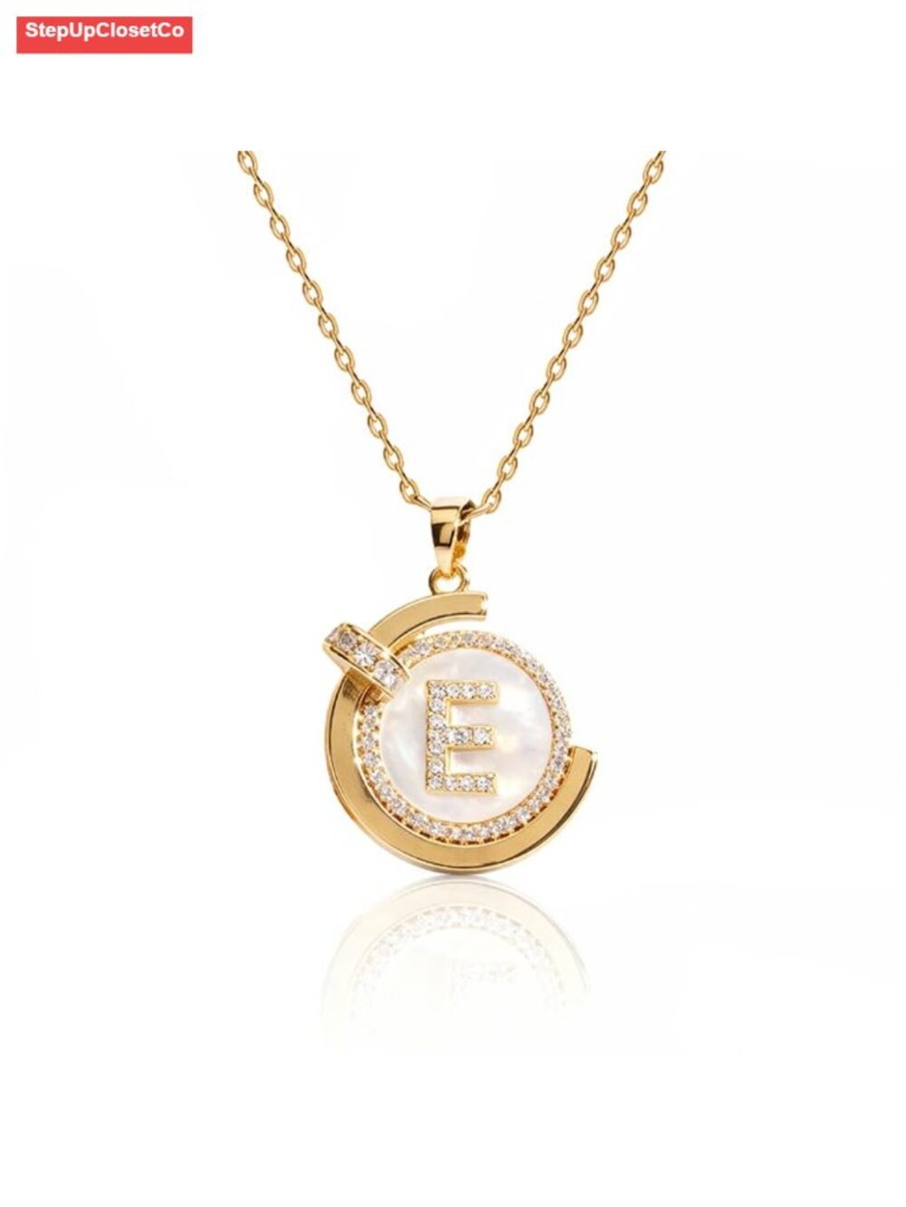 14K Gold Plated Initial Necklace with Mother of Pearl Pendant